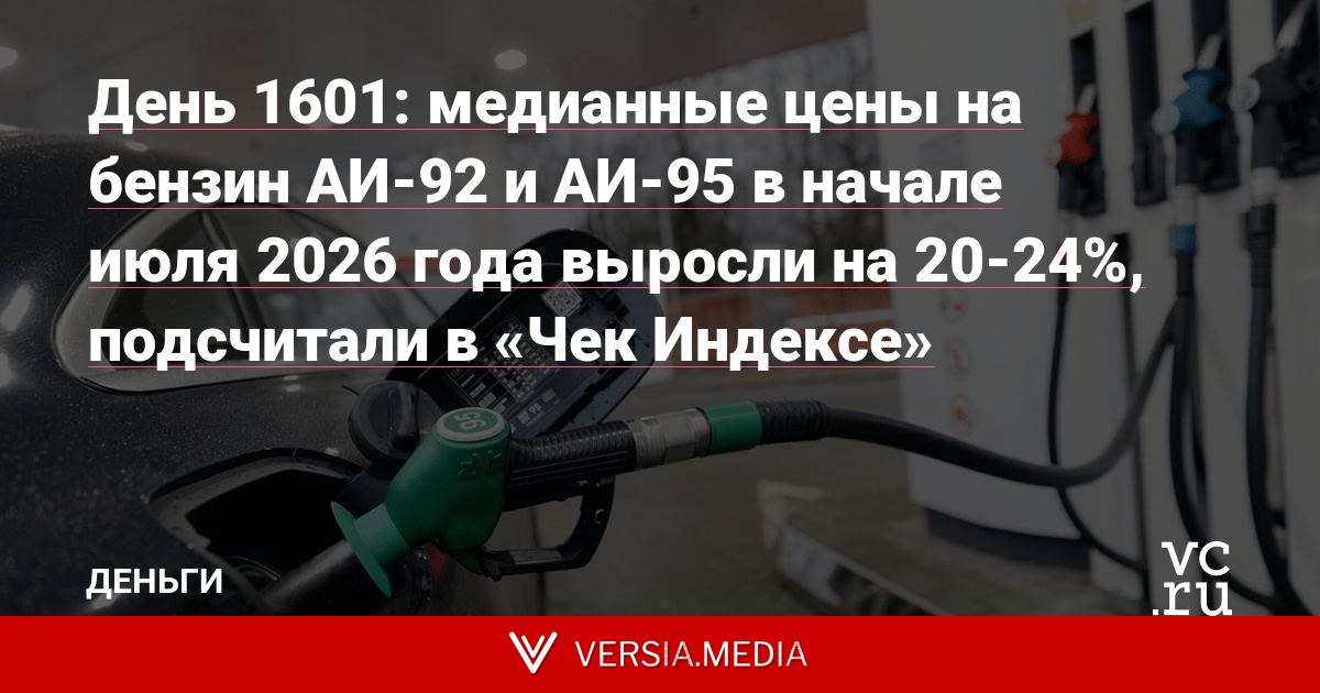 День 1601: медианные цены на бензин АИ-92 и АИ-95 в начале июля 2026 года выросли на 20-24%, подсчитали в «Чек Индексе»